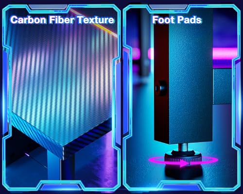 Casaottima L Shaped Gaming Desk with Monitor Stand, Corner Desk Gaming Table for Home Office, Computer Desk Sturdy Writing Workstation for Small Space, 51 inch, Carbon Fiber Surface, Black Casaottima