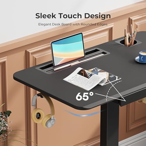 JYLH JOYSEEKER Mobile Standing Desk with Drawer, 28" Rolling Desk with Cup Holder and Hooks, Portable Laptop Workstation on Wheels, Height Adjustable Cart with Storage for Home Office, Black JYLH JOYSEEKER