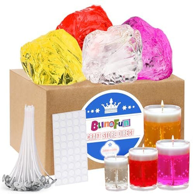 Blingfun Gel Wax for Candle Making with 4 pcs Jelly Wax,50pcs Candle Wicks & 50pcs Stickers Candle Wax for Candle Making,Handcraft Scented Candles Supplies