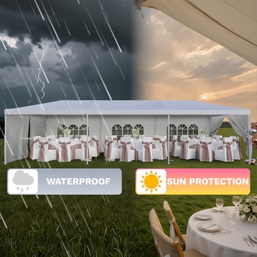 Flamaker Heavy Duty 10'x30' Party Tent Canopy - Waterproof Wedding & Event Shelter with Removable Sidewalls, 2 Doors - Outdoor Gathering Gazebo (White) Flamaker