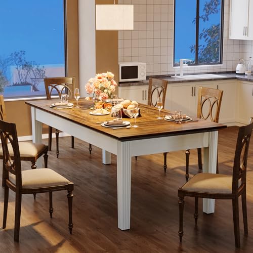 Tribesigns Dining Table for 4-6 People, 62-Inch Rectangular Kitchen Table with Solid Wood Legs, Modern Farmhouse Dinner Table for Dining Room, Kitchen, Living Room, Rustic Brown & Cream White Tribesigns