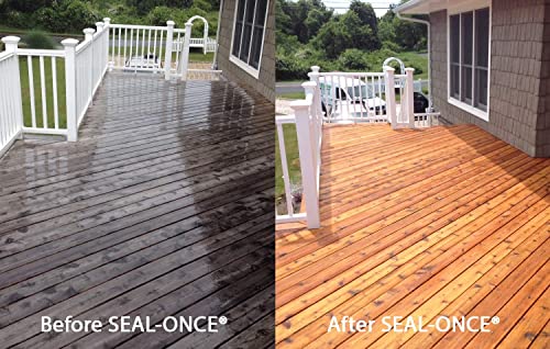 Seal-Once Nano+Poly Penetrating Wood Sealer with Polyurethane - Premium Waterproof Sealant -1 Gallon & Brown Seal-Once