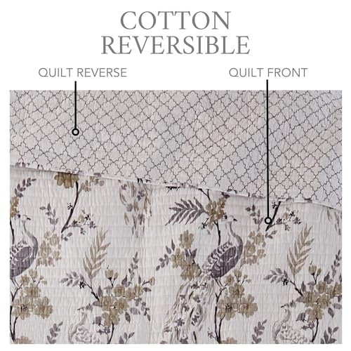 Levtex Home Pisa Reversible King/Cal King Quilt Set (106x92in) with 2 Pillow Shams (36x20in) - Floral Peacock - Grey, Taupe - 100% Cotton King Size Quilt Bedding Set - Lightweight, Soft, Pre-Washed Levtex Home