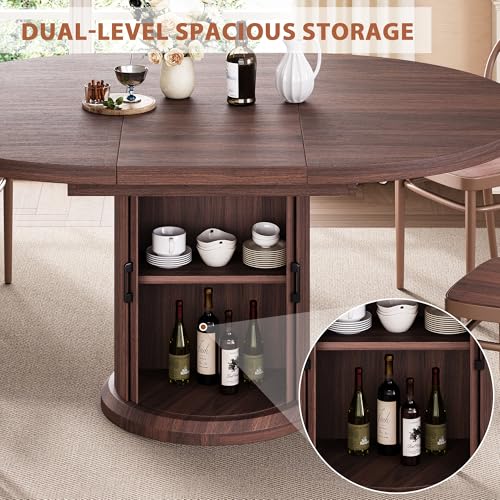Jocoevol 47β³β63β³ Extendable Round Dining Table for 4β8 with Dust-Proof 2-Tier Storage Shelf Space Saving Expandable Wood Oval Circle Dinner Furniture with Pedestal Base (Black) Jocoevol