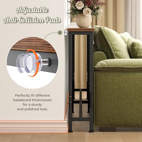 Huuger 102.4 Inch Sofa Table with Power Outlets, 23.9’’-34.4’’ Height Adjustable Range, Behind Couch Table with USB-C Ports, Sofa Tables Narrow Long, Skinny Console Table, Small Spaces, Rustic Brown Huuger