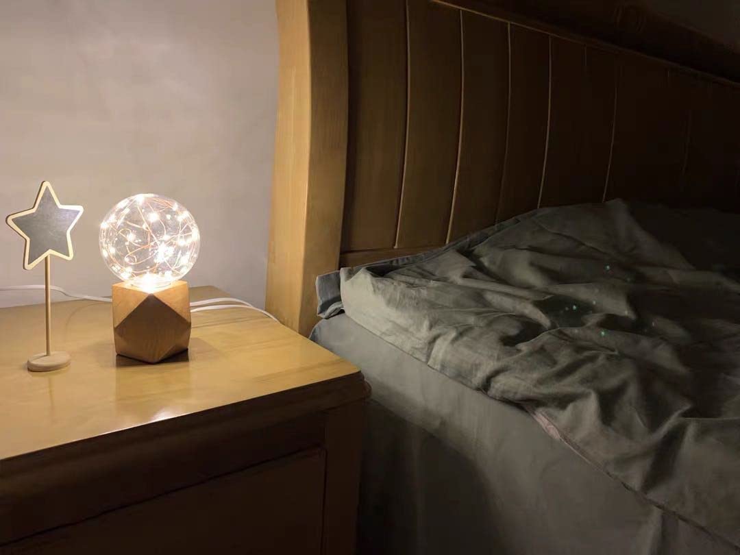 OuXean Small Wood Table Lamp Edison Bulb Dimmable Desk Lamp E26 60W Industrial Night Light Boho Deco for Bedroom, Living Room or Office(No Bulb) OuXean
