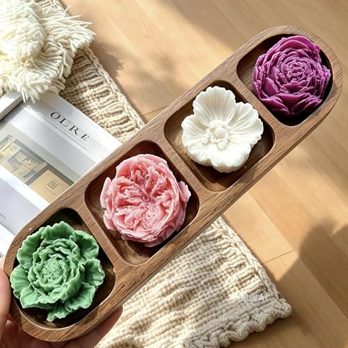 4 Pcs Flower Silicone Molds, Flower Candle Molds for Candle Making,3D Floral Silicone Resin Mold Peony Rose Ranunculus Fondant Mold for Chocolate Cake Decorating Soap Wax Resin Craft