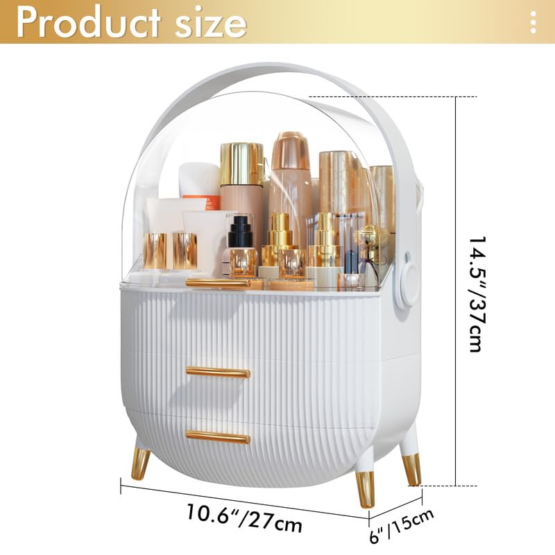Makeup Organizer Skincare Organizers - Cosmetic Display Cases with Transparent Cover, SkinCare Organizers for Bathroom Countertop, Bedroom Vanity Desk, Lipstick Organizer, White NestOrganix
