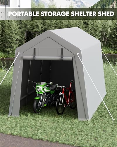 GarveeLife 7 x 15 ft Carport Storage Shed, Portable Garage with Roll-up Zipper Door, Heavy Duty Waterproof Tarp, Storage for Motorcycle, Bike, Firewood, Garden Tools GarveeLife