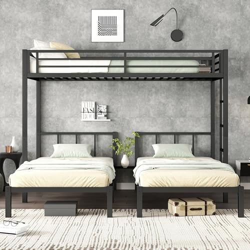 Bellemave Twin Triple Bunk Bed for Kids, Adults, Teens, Metal Bunk Beds for 3 Kids, Triple bunk beds(Heavy Metal, Black) Bellemave