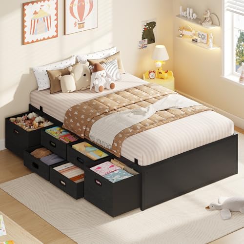 ADORNEVE Twin Bed Frames with 12 Storage Drawers, Metal Bed Frame Twin with Steel Slat Support, Footboard, Platform Bed for Kids,Teens, No Box Spring Needed, Easy Assembly, Noise-Free,Black ADORNEVE