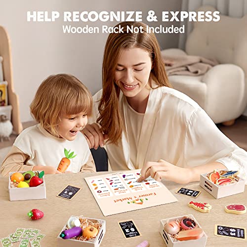 Wooden Play Food Sets for Kids Kitchen - 100% Wood 43 Pieces Kids Toy Food for Toddlers 3+ Year Old, Pretend Food Play Kitchen Accessories Set for Boys and Girls Tiny Land