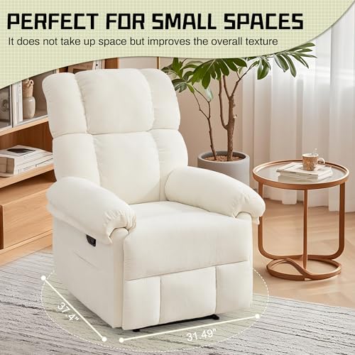 Korser Recliner Chair, Living Room Chairs for Adults, Thick Upholstered Manual Recliner with Side Pockets, Small Recliner for Small Spaces, Lounge Chair for Nursery Bedroom Apartment RV, Chenille