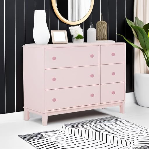 GAP babyGap Legacy 6 Drawer Dresser with Interlocking Drawers - Greenguard Gold Certified, Blush Pink/Dark Pink Delta Children