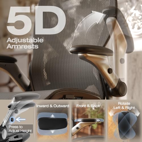 ELABEST X100 Ergonomic Mesh Office Chair with Footrest, Big and Tall Hone Desk Chair with 5D Flip-Up Arms, Adjustable 3D Lumbar Support,Gaming & Executive Computer Chairs ELABEST