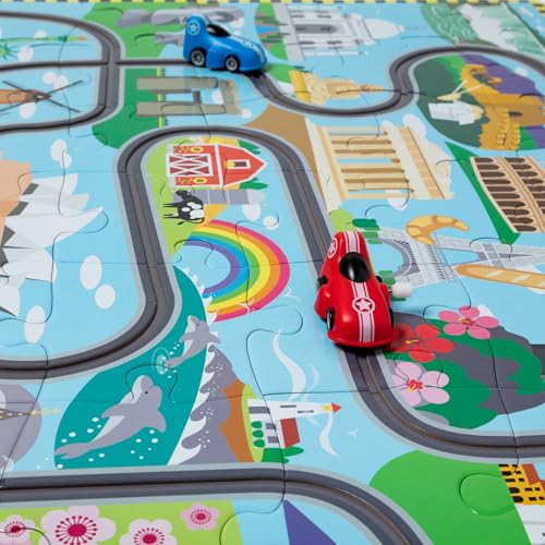 Melissa & Doug Race Around the World Tracks Cardboard Jigsaw Floor Puzzle and Wind-Up Vehicles – 48 Pieces, for Boys and Girls 4+ - FSC Certified Melissa & Doug