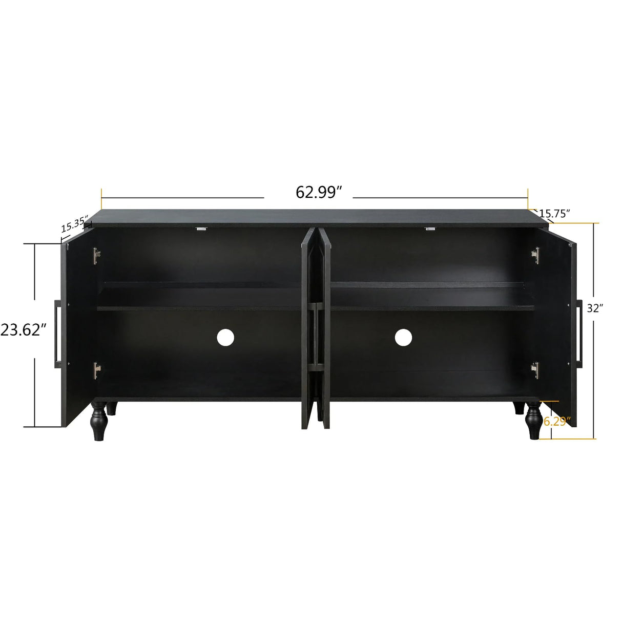 WILSHINE Sideboard Buffet Credenzas for Living Room, 63" Antique Black Entryway Table with Storage Accent Cabinet, Carved Flowers Doors & Wire Holes WILSHINE