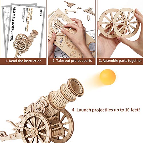 ROKR 3D Wooden Puzzles Model Building Kits Cannon Toys - DIY Wooden Catapult Toys for Kids STEM Educational Projects for Boys/Girls/Adults ROKR
