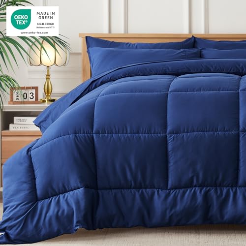 Newspin Full Comforter Set Blue - Bed in a Bag Full Size 7 Pieces, All Season Bed Set, Fluffy Comforter Set with Sheets, Sheet Set Quilt Blanket, Pillowcases & Shams Newspin