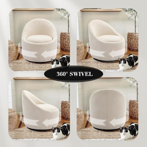 COLAMY Swivel Accent Chair, 360° Swivel Chair with Hidden Storage, Modern Small Barrel Swivel Armchair for Living Room/Bedroom, Beige COLAMY