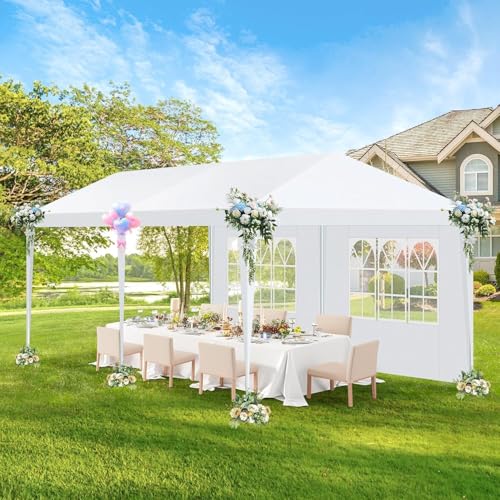HOTEEL 10x20 Party Tent with 6 Removable Sidewalls for Parties, Carpas para Fiestas, Weddings, BBQ, Waterproof Outdoor Event Canopy, Patio Camping Gazebo, White Hoteel