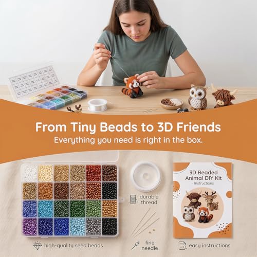 LSMARZJZ 3D Beaded Animal Kit for Adults & Beginners, Complete Bead Embroidery Kit for DIY Crafting and Stress Relief, for Desktop Home Decor and Thoughtful Gifts, with Instructions (Set F)