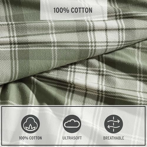 Eddie Bauer - Full Bed Sheets, Cotton Flannel Bedding Set with Matching Pillowcases, Brushed for Extra Softness, Deep Pocket, Oeko-Tex Certified (Heartland Plaid Green) Eddie Bauer