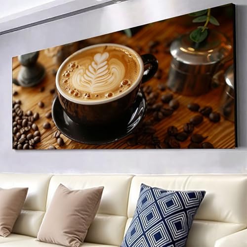 Coffee Diamond Art Kits for Adults, DIY Diamond Painting Food Paint by Numbers Kit for Beginners, 5D Full Drill Diamonds Gem Arts and Crafts for Home Wall Decor Gifts, Hobbies for Women 28x56inch N3-9 HUAYIJON