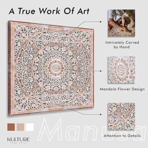 King Wood Headboard Rustic | Carved Full Headboard Only | Wooden Headboard Full Size Bed | Wall Mount Headboard King | Full Bed Headboard Panels (Manusa Antic, Cal King) KultureDeco