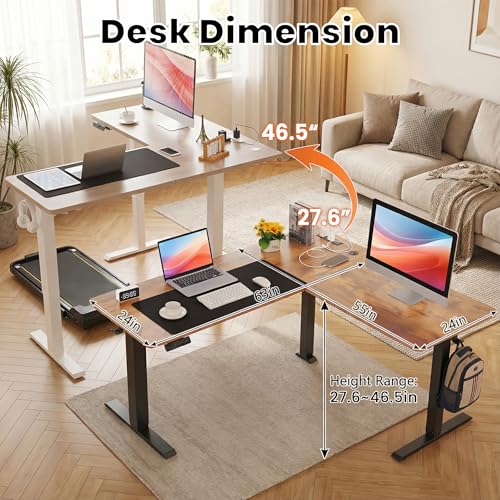 farexon 63x55 Inch L Shaped Standing Desk with Outlets, Electric Adjustable Height Stand Up Desk, Corner sit Stand Desk with Mouse Pad, Hook, Home Office Writing Gaming Computer Workstation, Oak Grey farexon