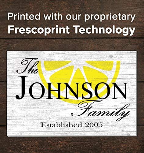 Family Name Sign with Established Date PERSONALIZED Wedding Gift For Couple Custom Wall Decor EST. Date - SOLID WOOD - 16.5" X10.5" (LEMON) Broad Bay