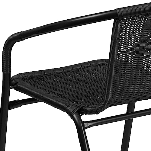 Flash Furniture Lila Modern Rattan Indoor/Outdoor Stackable Dining Chairs, Stacking Rattan Bistro Chairs for Patio or Restaurant, Set of 4, Black Flash Furniture