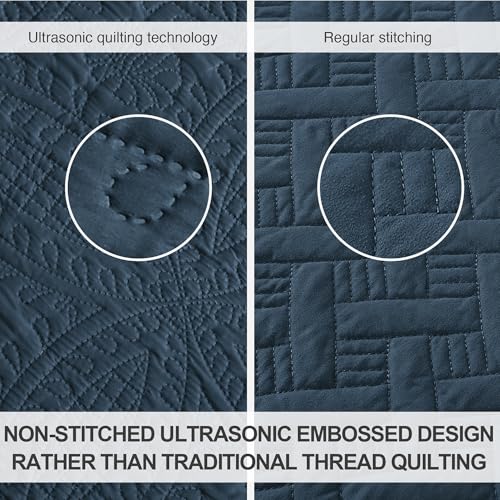 Love's cabin Quilts for Queen Bed Navy Blue Bedspreads - Soft Bed Summer Lightweight Bedspread Comforter - Modern Style Coin Pattern Coverlet for All Season - 3 Pieces (1 Quilt, 2 Pillow Shams) Love's cabin