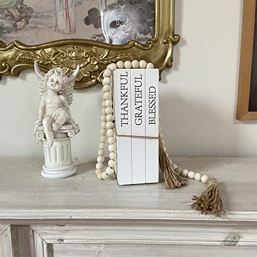 Decorative Books for Home Decor, White Faux Books for Decoration, Rustic Farmhouse Stacked Display Books (Thankful Grateful Blessed) OMISHE
