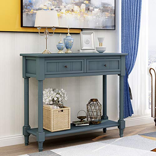 Harper & Bright Designs TREXM Daisy Series Console Table Traditional Design with Two Drawers and Bottom Shelf (Navy) Harper & Bright Designs