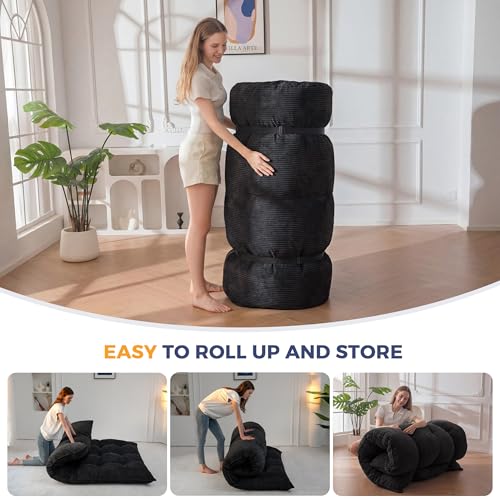 MAXYOYO 6" Japanese Floor Mattress, Foldable Futon Mattress Full Size, Tufted Roll Up Floor Bed, Thick Tatami Mat Sleeping Pad Portable Lounger for Camping Guest Room Dormitory Bedroom RV, Black MAXYOYO
