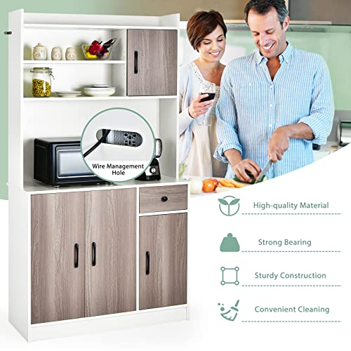 Giantex Buffet Hutch Cabinet, Kitchen Hutch Sideboard, Buffet Pantry on Island, Wood Kitchenware Server with Drawer, Shelf and Storage Cabinet (White & Natural) Giantex