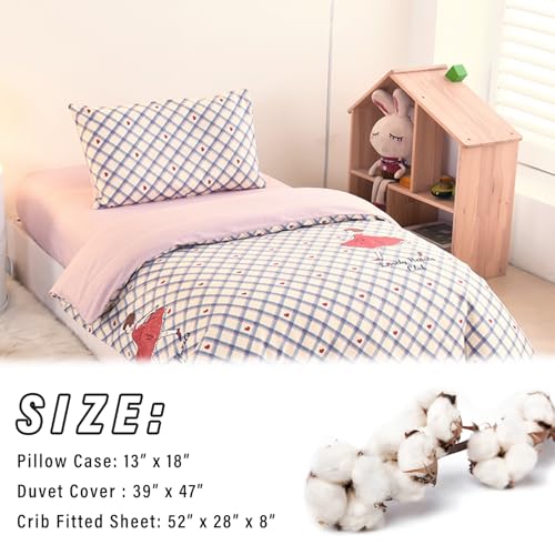 ZZRSSSLC Cute Princess Printed Crib Bedding Set, 3 Pieces Girl and Red Heart Pattern Duvet Bedding Sets Includes Fitted Sheet, Quilted Cover and Pillowcase -100% Cotton ZZRSSSLC