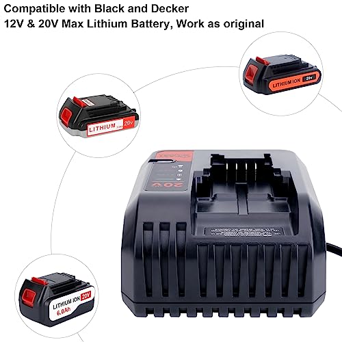 Kotoate 20V MAX Fast Battery Charger Compatible with Black and Decker 12V 20V Lithium Battery, Replacement for Black and Decker Lithium Charger 20V Battery LBXR20 LBXR2020 BDCAC202B Charger Kotoate