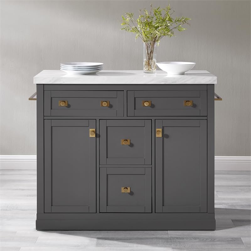 Pemberly Row Modern Wood Kitchen Island with Storage in Gray/White Pemberly Row