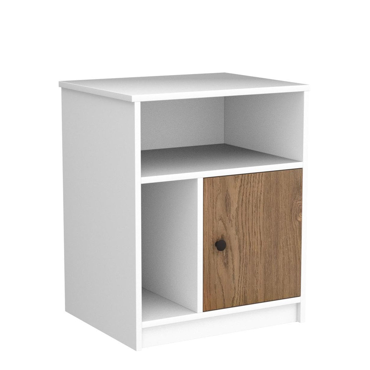 Tangkula Nightstand Set of 2, Wooden Sofa Side End Table with Bamboo Door & Open Compartments, Multifunctional 3 Tier Bedside Table for Bedroom, Accent Table with Storage (2, White) Tangkula