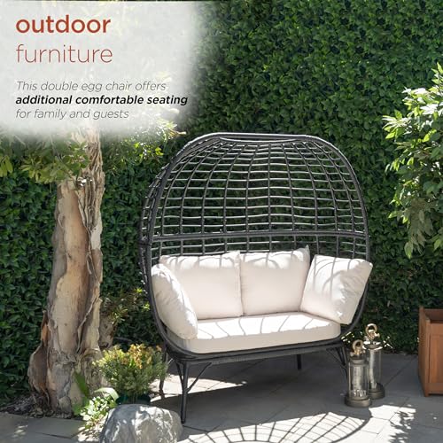 Alpine Corporation MHQ130 Indoor/Outdoor Double Seat Egg Chair w/Cushions, Versatile Patio & Sun Room Seating, 57" H, Black Alpine Corporation