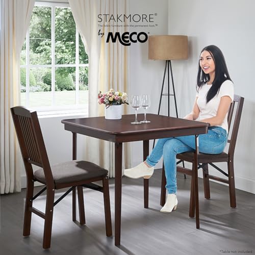 MECO Stakmore Mission Solid Foldable Wood Dining Chairs with Fabric Padded Cushioned Upholstered Seat for Indoor Use, Espresso (2 Pack) MECO