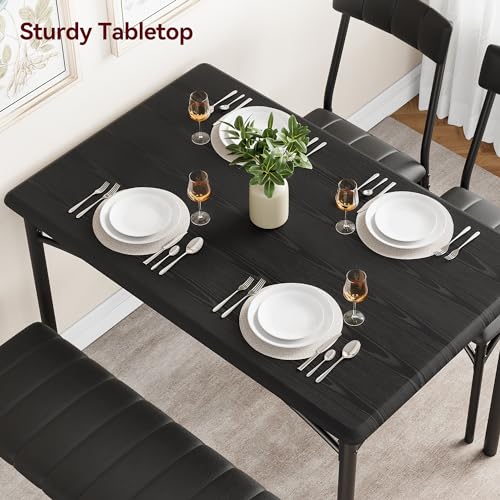 GAOMON 4-Piece Kitchen Dining Room Table Chair Set, Indoor Modern Dinette Set for 4 with Upholstered Bench and 2 Chairs, Square Dinner Table Set for Small Space, Apartment, Dinner, Breakfast, Black GAOMON