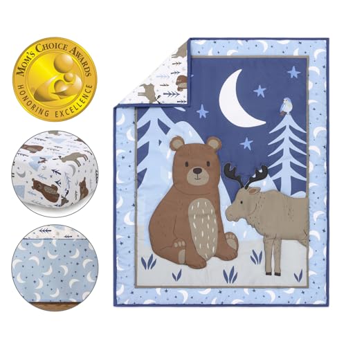 The Peanutshell 3 Piece Baby Crib Bedding Set for Boys - Newborn, Infant & Toddler Nursery Bed Set Decor with Fitted Crib Sheet, Dust Ruffle Comforter - Under The Stars The Peanutshell