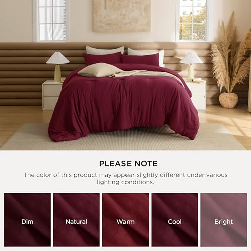 Bedsure King Comforter Set, Dark Red Soft Prewashed Bedding for All Seasons, 3 Pieces GentleSoft™ Bed Set, 1 Lightweight Comforter (104"x90") and 2 Pillowcases (20"x36")
