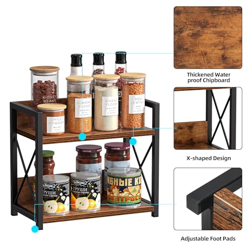Giikin Countertop Shelf Organizer, 2 Tier Kitchen Spice Rack Organizer for Countertop, Wood Coffee Counter Shelf Organizer for Home (Brown, S) Giikin