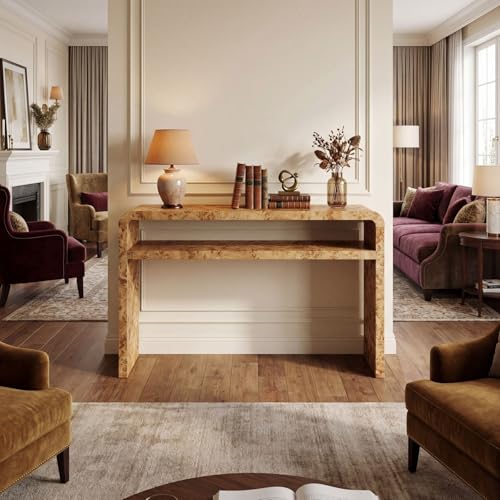 Hyfirm 51 Inch Long Rustic Burl Wooden Pattern Console Table, Farmhouse Sofa Table Behind Couch, 30” Tall Entryway Tables with Lower Shelf, Mid-Century Hallway Console for Living Room, Foyer, Cabin Hyfirm