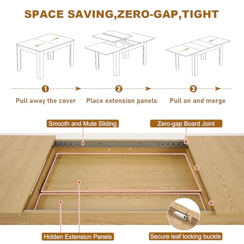 70.8"-110" Extendable Dining Table for 6-12 Person, Wooden Dining Room Table, Modern Extendable Table for Gatherings, Meeting for Small Kitchens, Dining Office Areas(Natural) Fingertip WD