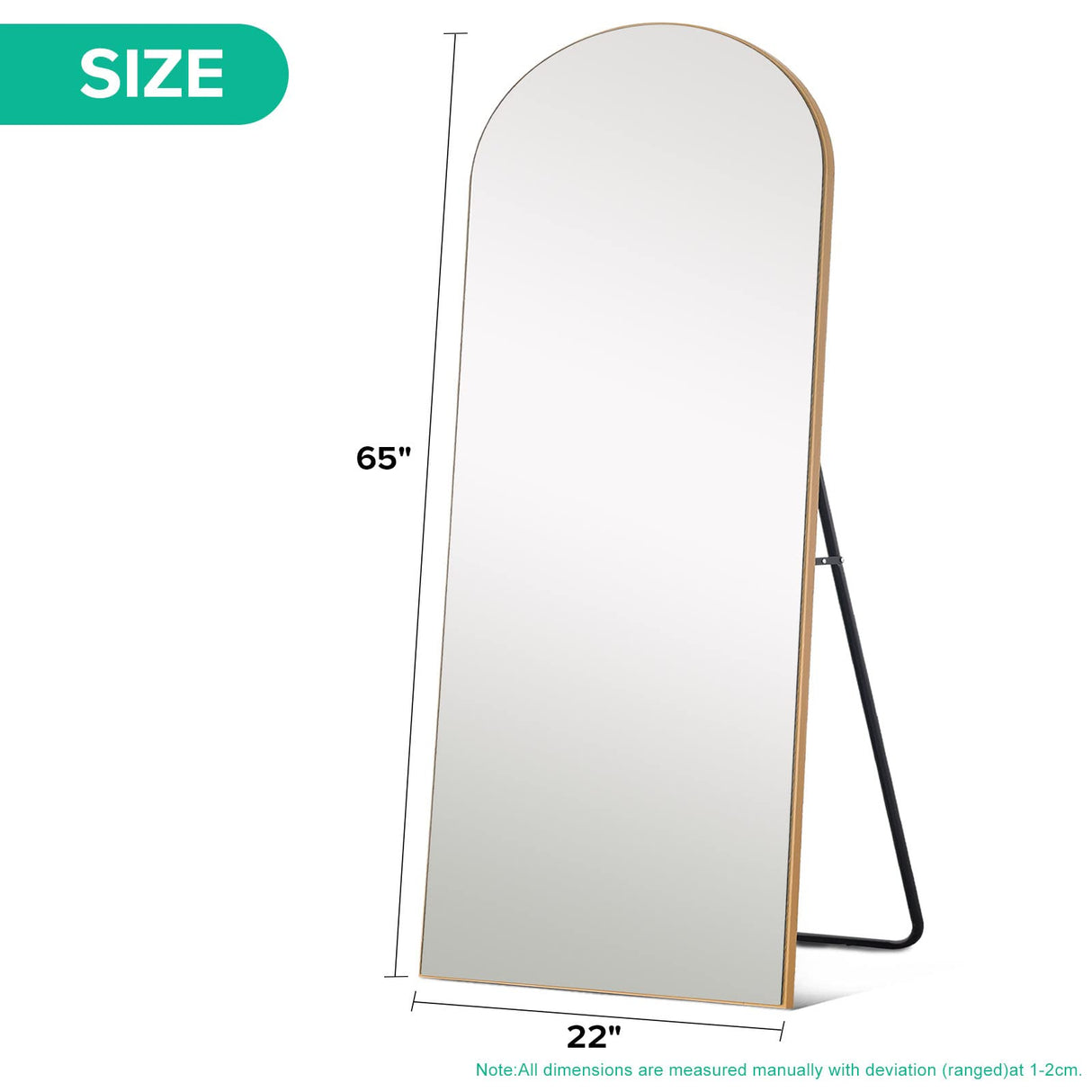 PexFix Arched Full Length Mirror 65''x22'' Arched Wall Mirror Floor Mirror with Stand Full Body Mirror with Gold Wood Frame PexFix
